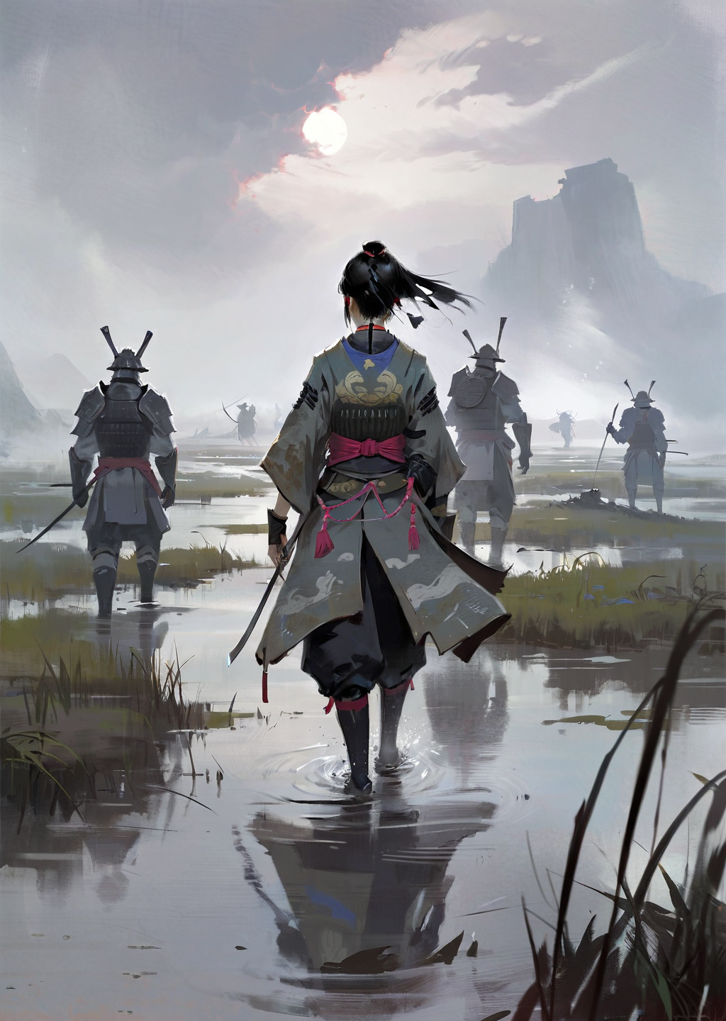 00599-3855227280-by dino , by 7nu ,by ajimita___1girl,  __beautiful  japanese  woman in fantasy samurai armor, trudging through misty swamp in mi.png